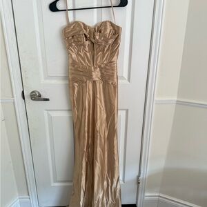 Elegant Strapless Gold Evening Gown